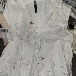 ANTHROPOLOGIE White Cutwork Babydoll Top M